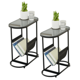 Glass Oval Small Side Tables Living Room Small Space With Magazines Organizer Storage Space Set Of 2
