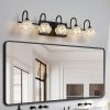 Retro 5-Light Bathroom Vanity Light Fixture - Black Finish with Crystal Glass Shades, Wall Mounted Lighting for Bathroom, Powder Room