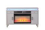 Perla TV Stand With Electric Fireplace in Milky White