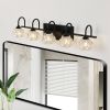 Retro 5-Light Bathroom Vanity Light Fixture - Black Finish with Crystal Glass Shades, Wall Mounted Lighting for Bathroom, Powder Room