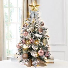 2ft Mini Christmas Tree With Light Woodland Artificial Small Tabletop Christmas Decoration With Flocked Snow, Exquisite Decor & Xmas Ornaments For Tab (Option: Rose Gold)