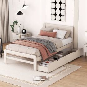 Modern Design Twin Size Platform Bed Frame With Trundle For White Washed Color (Option: White Washed)