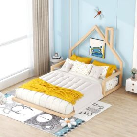 Twin Size Wood Floor Bed With House-shaped Headboard (Option: Natural2)