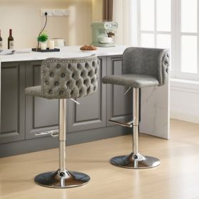Furniture,Swivel Barstools Adjusatble Seat Height, Modern PU Upholstered Bar Stools With The Whole Back Tufted, For Home Pub And Kitchen Island (Option: Gray)
