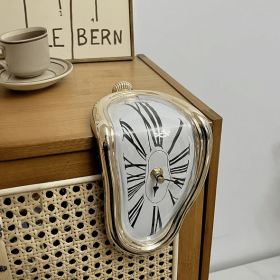 DALI Table Clock Melting Clock Wall Clock Table Decoration Holiday Christmas Gifts (Color: Gold)