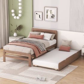 Modern Design Twin Size Platform Bed Frame With Trundle For White Washed Color (Option: Walnut2)