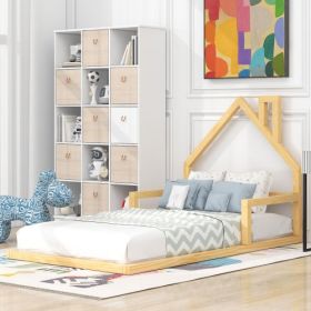 Twin Size Wood Floor Bed With House-shaped Headboard (Option: Natural)
