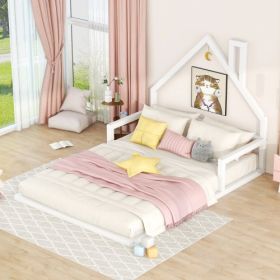 Twin Size Wood Floor Bed With House-shaped Headboard (Option: White2)