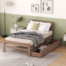Modern Design Twin Size Platform Bed Frame With Trundle For White Washed Color (Option: Walnut)